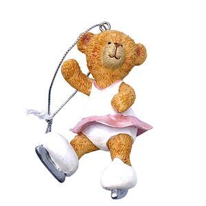 Russ Berrie Teddy Bear Skating Handpainted Skates Christmas Ornament #94285